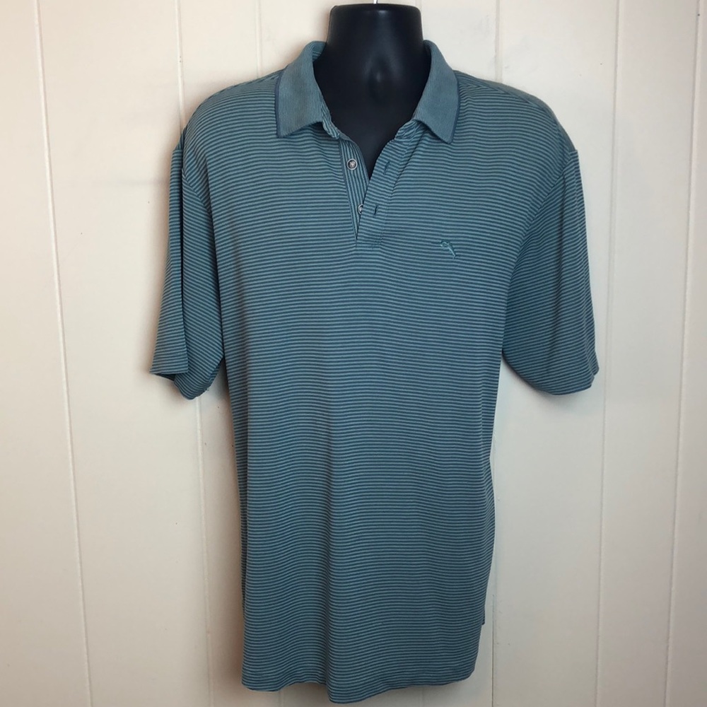 Tommy Bahama Shirt Shortsleeve Polo Henley Ribbed Dusty Teal Sz XL Extra Large